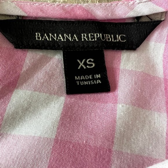 Banana Republic Pink Checked Tie Sleeve Shirt/Blouse - Picture 6 of 8